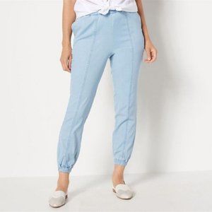 NWT DENIM & CO. STRETCH TENCEL PULL-ON JOGGERS BLEACH WASH PXXS